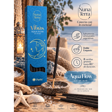 Aqua Flow Meersalz-Räucherstäbchen VIBRAS Nuna Terra – Doppelt getauchte, handgefertigte Räucherstäbchen – 85 Min.