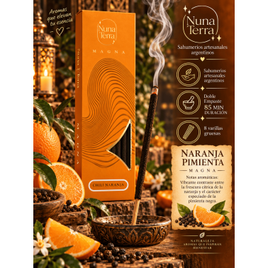 Kadzidełka MAGNA Nuna Terra Orange Pepper – ręcznie robione, podwójnie zanurzane kadzidełka – 85 min