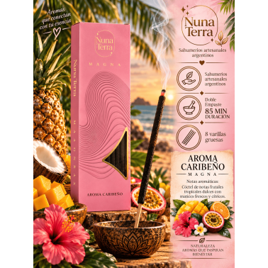Incienso Aroma Caribeño MAGNA Nuna Terra - Sahumerio Artesanal de Doble Empaste - 85 min
