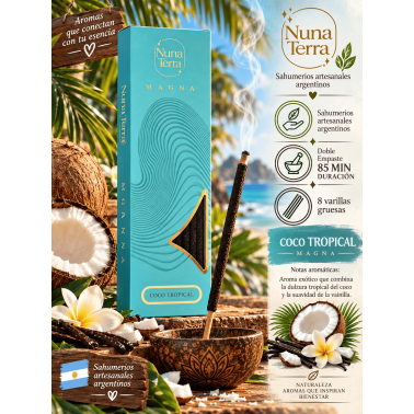 Incienso Coco Tropical MAGNA Nuna Terra - Sahumerio Artesanal de Doble Empaste - 85 min