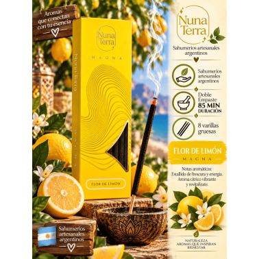 Incienso Flor de Limón MAGNA Nuna Terra - Sahumerio Artesanal de Doble Empaste - 85 min