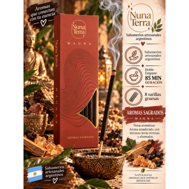 Incienso Aromas Sagrados MAGNA Nuna Terra - Sahumerio Artesanal de Doble Empaste - 85 min