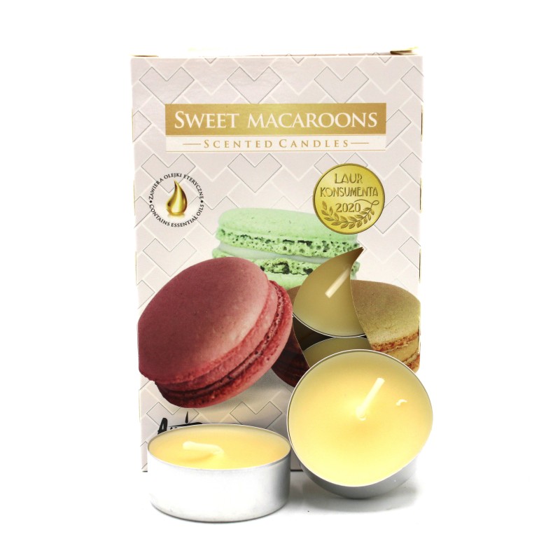 Lot de 6 bougies thé parfumées - Macaron sucré - Bispol Aura Fragrances-BOUGIES À THÉ-HOSTENATURA