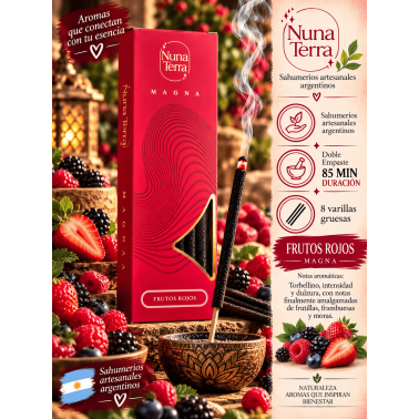Incienso Frutos Rojos MAGNA Nuna Terra - Sahumerio Artesanal de Doble Empaste - 85 min