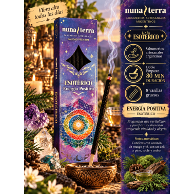 Incenso Esotérico de Energia Positiva Nuna Terra - Varetas de Incenso Artesanais com Dupla Imersão - 8 Varetas - 80 min