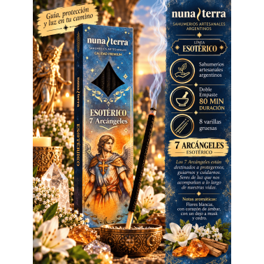 Incienso 7 Arcángeles ESOTÉRICO Nuna Terra - Sahumerio Artesanal de Doble Empaste - 8 Varillas - 80 min
