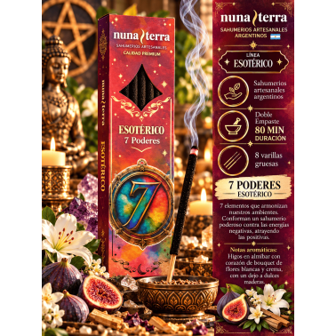 Incenso Esotérico Nuna Terra 7 Powers - Varetas de Incenso Artesanais com Dupla Aromatização - 8 Varetas - 80 min
