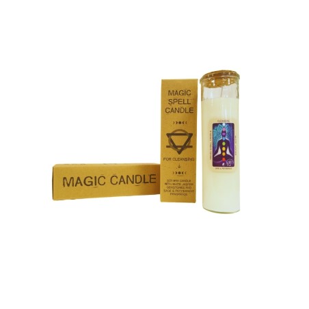 VELA HECHIZO MÁGICO - LIMPIEZA - CON PIEDRAS PRECIOSAS DE JASPE BLANCO Y SALVIA Y MENTA - 1