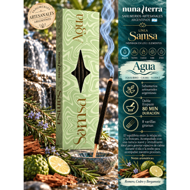 Incienso Agua SAMSA Nuna Terra - Sahumerio Artesanal - 8 Varillas Gruesas - Hasta 80 min