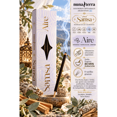 Incienso Aire SAMSA Nuna Terra - Sahumerio Artesanal - 8 Varillas Gruesas - Hasta 80 min