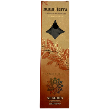Encens Joie et Sérénité - 12 Vertus - Nuna Terra - Bâtonnets d'encens artisanaux doublement enrobés - 8 bâtonnets - Jusqu'à 80 m
