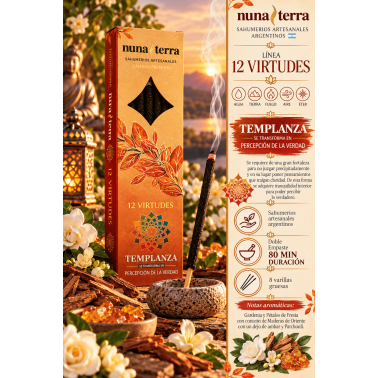 بخور الاعتدال - الحقيقة 12 فضيلة نونا تيرا - أعواد بخور مصنوعة يدويًا مزدوجة القاعدة - 8 أعواد - مدة صلاحية تصل إلى 80 دقيقة