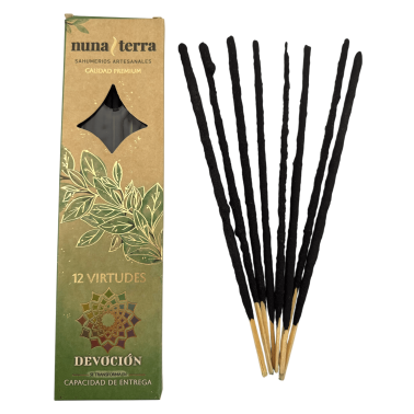 Incienso Devoción - Entrega 12 VIRTUDES Nuna Terra - Sahumerio Artesanal de Doble Empaste - 8 Varillas - Hasta 80 min