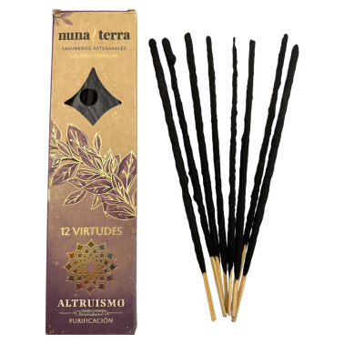 Encens Altruisme - Purification des 12 Vertus Nuna Terra - Bâtonnets d'encens artisanaux doublement enrobés - 8 bâtonnets - Jusq