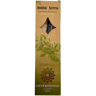 Encens Générosité - Amour 12 VERTUS Nuna Terra - Bâtonnets d'encens artisanaux doublement enrobés - 8 bâtonnets - Jusqu'à 80 min