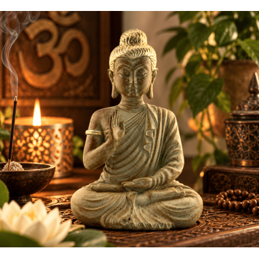 Figura Buda Sentado de la Sabiduría - Vitarka Mudra - 12x7x16 cm