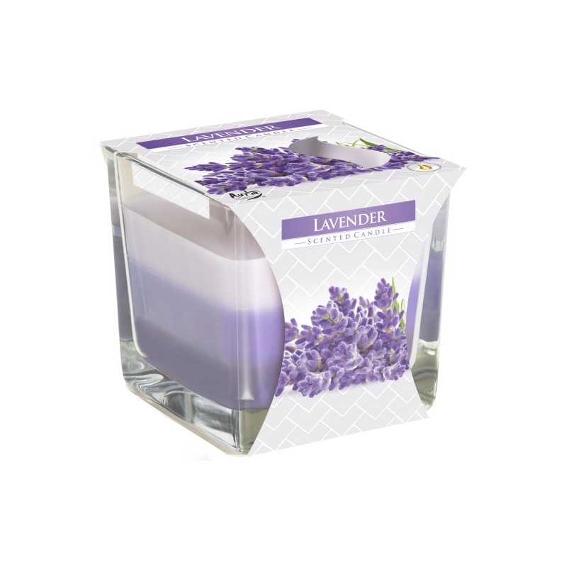 Candela in giara Arcobaleno - Lavanda - Bispol - 8x8x8cm-CANDELE VARIOPINTE-HOSTENATURA