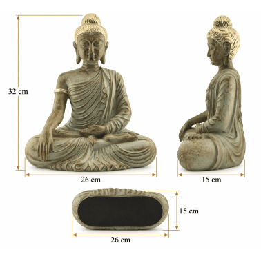 Statuette de Bouddha assis en posture de l'Éveil - Bhumisparsha Mudra - 26 x 15 x 32 cm