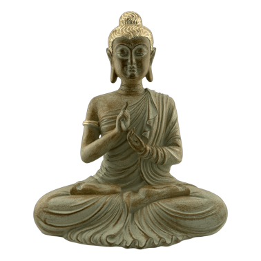Statuette du Bouddha assis représentant la Roue du Dharma - Dharmachakra Mudra - 20 x 12 x 26 cm