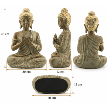 Statuette du Bouddha assis représentant la Roue du Dharma - Dharmachakra Mudra - 20 x 12 x 26 cm