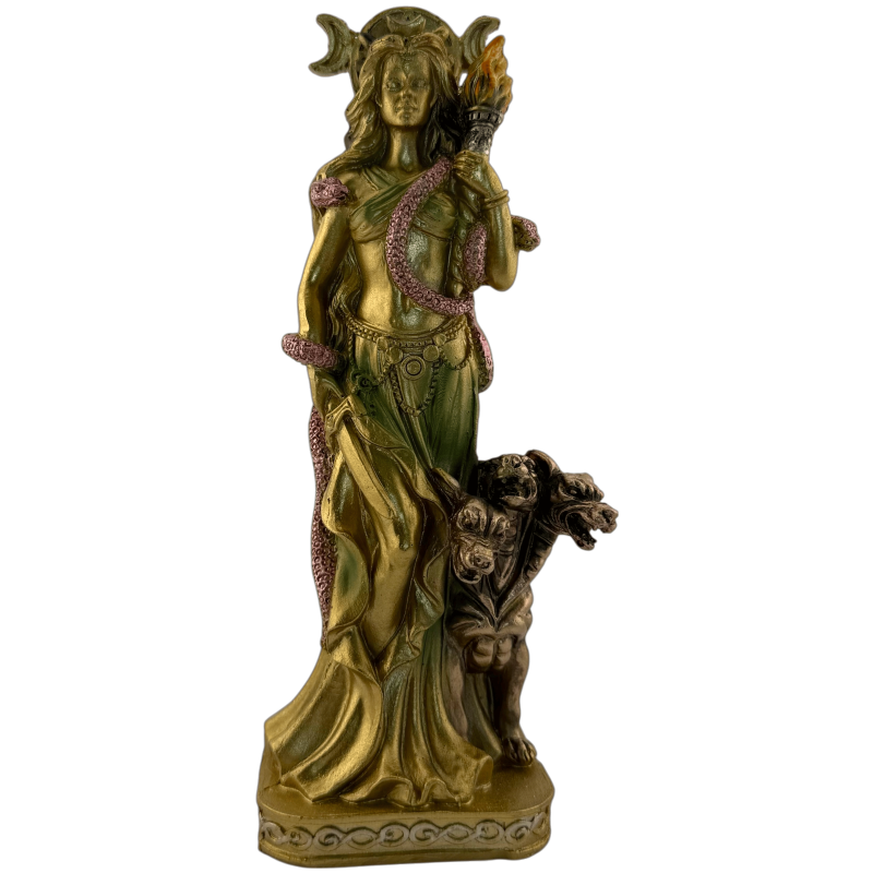 Figura Resina Diosa Hécate - Cerbero, Antorcha y Triple Luna - 8x6x18 cm-DIOSAS Y DEIDADES-HOSTENATURA