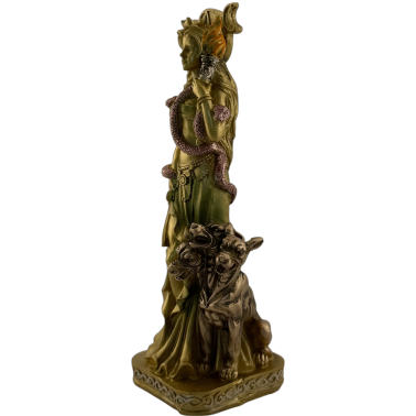 Resin Figure of the Goddess Hecate - Cerberus, Torch and Triple Moon - 8x6x18 cm