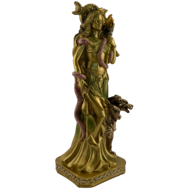 Figura Resina Diosa Hécate - Cerbero, Antorcha y Triple Luna - 8x6x18 cm