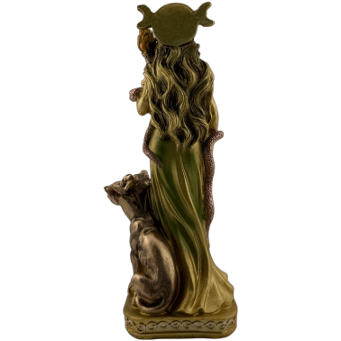 Statuetta in resina della dea Ecate - Cerbero, torcia e tripla luna - 8x6x18 cm