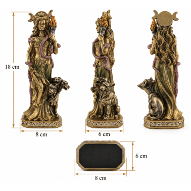 Figura Resina Diosa Hécate - Cerbero, Antorcha y Triple Luna - 8x6x18 cm