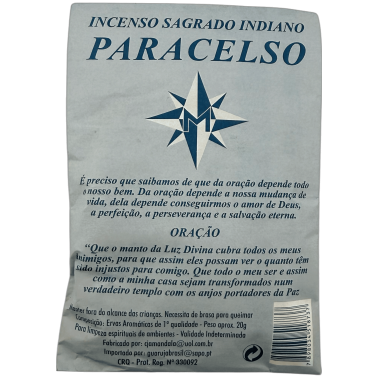 Incenso Sagrado Indiano Paracelso - Purificação, Proteção e Paz - 20 g
