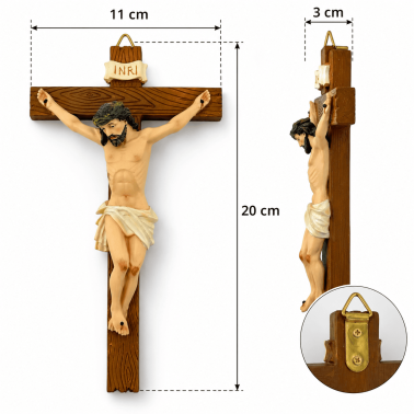 Crucifix mural avec le Christ - Effet bois - 20 cm