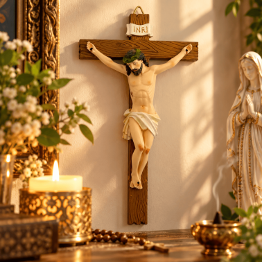 Crucifijo de Pared con Cristo - Efecto Madera - 20 cm