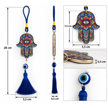 Pendentif Main de Fatima avec œil turc - Amulette de protection - 28 cm