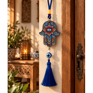 Hanger met de hand van Fatima en Turks oog - Beschermingsamulet - 28 cm