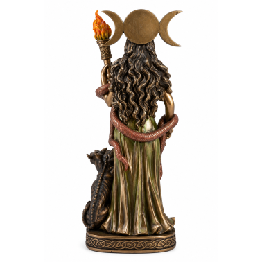 Statuetta della dea Ecate con Cerbero - Tripla Luna, Torcia e Serpente - 40 cm