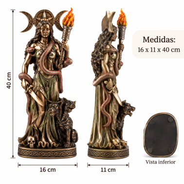 Hecate Goddess Figure with Cerberus - Triple Moon, Torch and Serpent - 40 cm