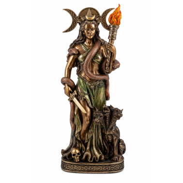 Hecate Goddess Figure with Cerberus - Triple Moon, Torch and Serpent - 40 cm