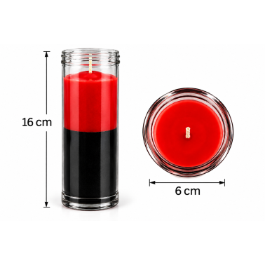 Candela semplice bicolore, rossa e nera - 16x6 cm