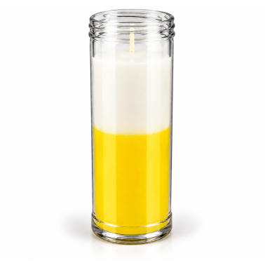 Candela semplice bicolore, bianca e gialla - 16x6 cm