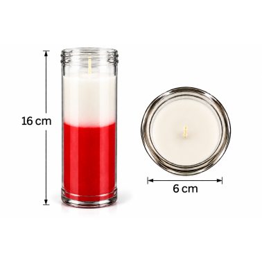 Plain Two-Tone Candle, White and Red - 16x6 cm