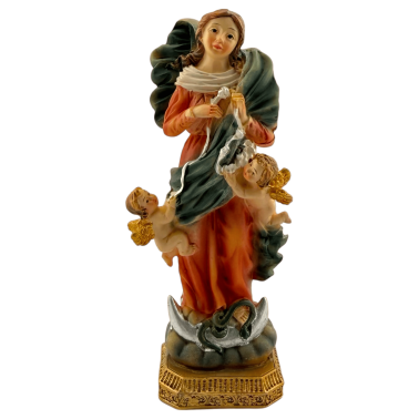 Statuetta della Vergine Maria che scioglie i nodi con angeli - 11 cm