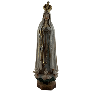 Statuette de la Vierge de Fatima - Effet bois vieilli et or - 20 cm
