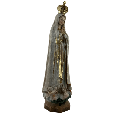 Beeldje van de Maagd van Fatima - Verouderd houteffect en goud - 20 cm