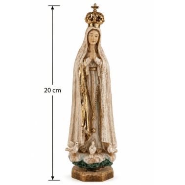 Beeldje van de Maagd van Fatima - Verouderd houteffect en goud - 20 cm