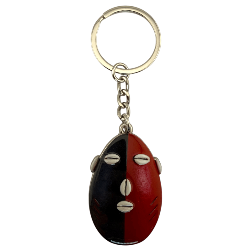 Sleutelhanger met Eleguá-hoofd (Elegguá) - Rood en zwart - Metalen behuizing-ORISHA-CIJFERS-HOSTENATURA