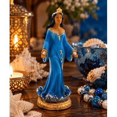 立つ青いオリシャ・イェマヤ像 - 海の女神 - 12cm