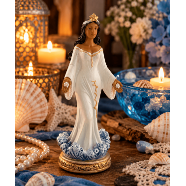 Witte staande Orisha Yemayá-figuur - Godin van de Zee - 12 cm
