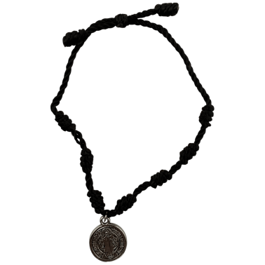 Schwarzes Armband mit 7 Knoten und St.-Benedikt-Medaille – Schutz vor dem Bösen Blick