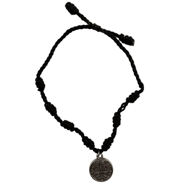 Black Bracelet with 7 Knots and St. Benedict Medal - Protection and Evil Eye