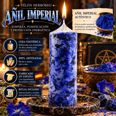 Imperial Indigo Kruidenkaars - Esoterische Kaars 17x6cm - Reiniging, Zuivering en Energiebescherming